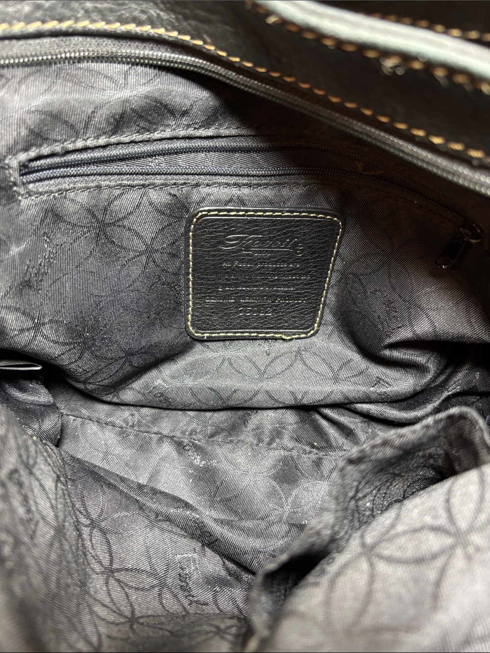 Fossil Leather Bag Bright Black Pebbled Satchel w Silver w Shoulder Strap - Picture 12 of 17
